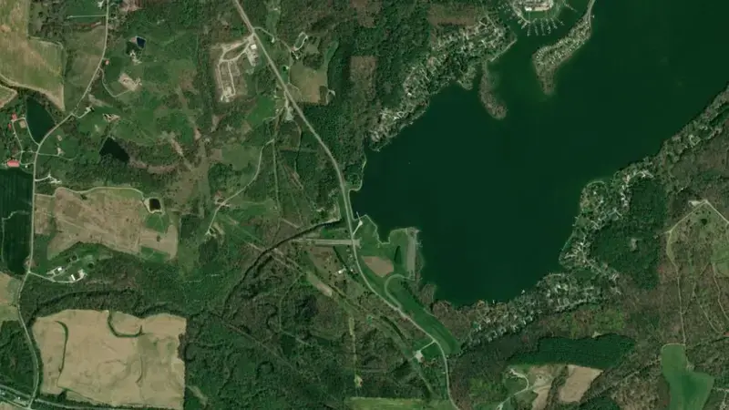 Satellite view of Atwood Lake reservoir, Ohio, United States