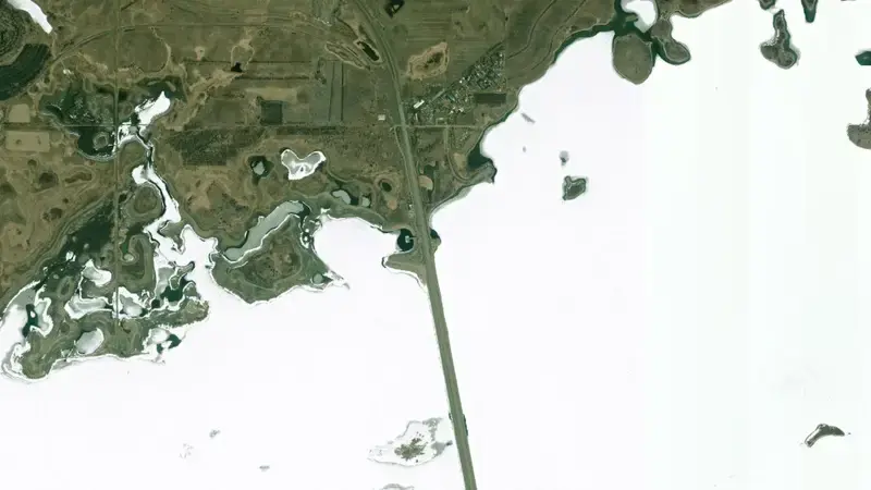 Satellite view of Audubon Lake North Dakota reservoir, North Dakota, United States