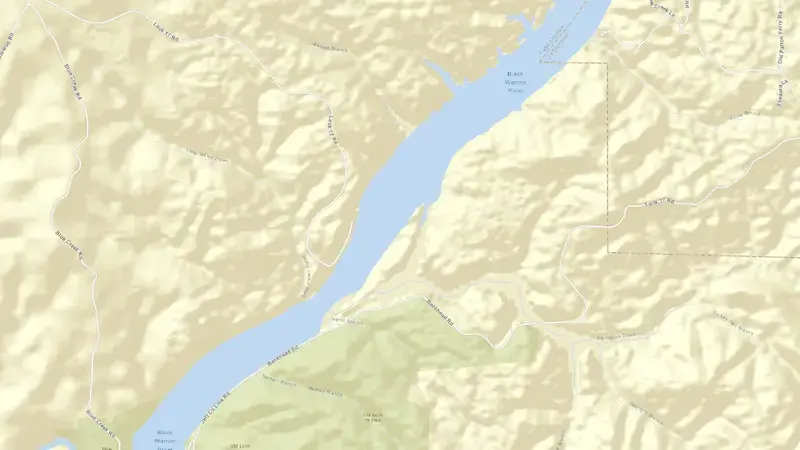 Road map of Bankhead Lock and Dam reservoir, Alabama, United States