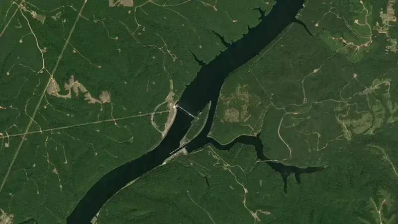 Satellite view of Bankhead Lock and Dam reservoir, Alabama, United States
