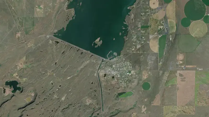 Satellite view of Banks Lake and Dry Falls Dam reservoir, Washington, United States