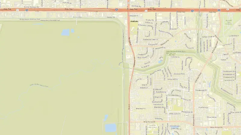 Road map of Barker Reservoir reservoir, Texas, United States