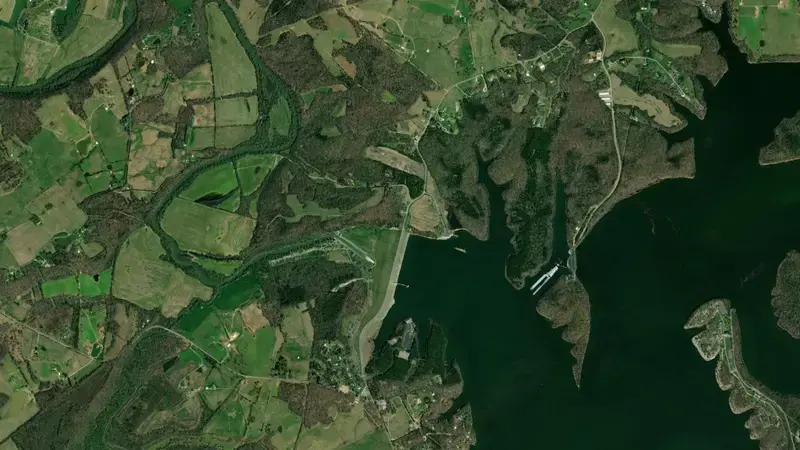Satellite view of Barren River Lake Dam reservoir, Kentucky, United States