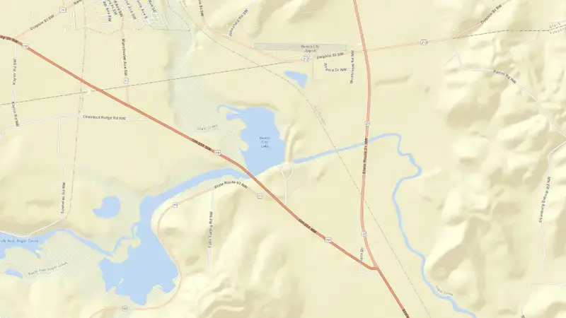 Road map of Beach City Lake reservoir, Ohio, United States