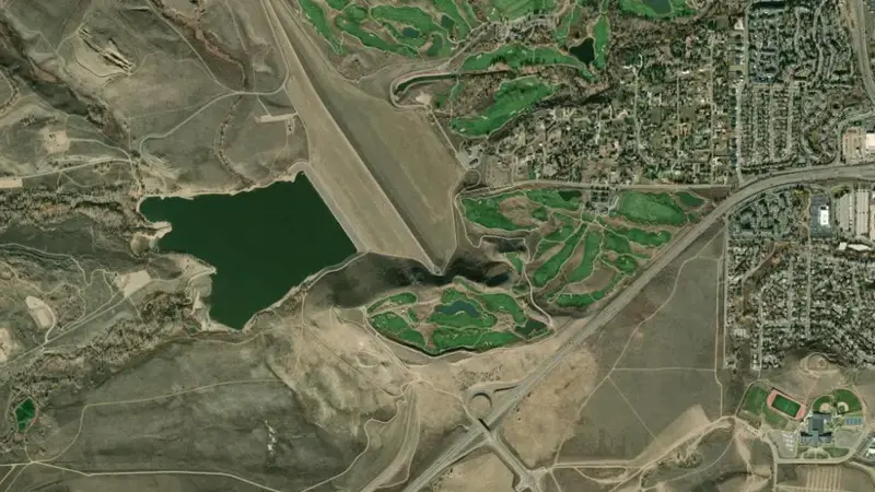 Satellite view of Bear Creek Dam & Reservoir reservoir, Colorado, United States