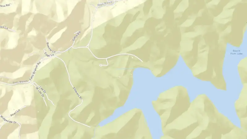 Road map of Beech Fork Lake reservoir, West Virginia, United States