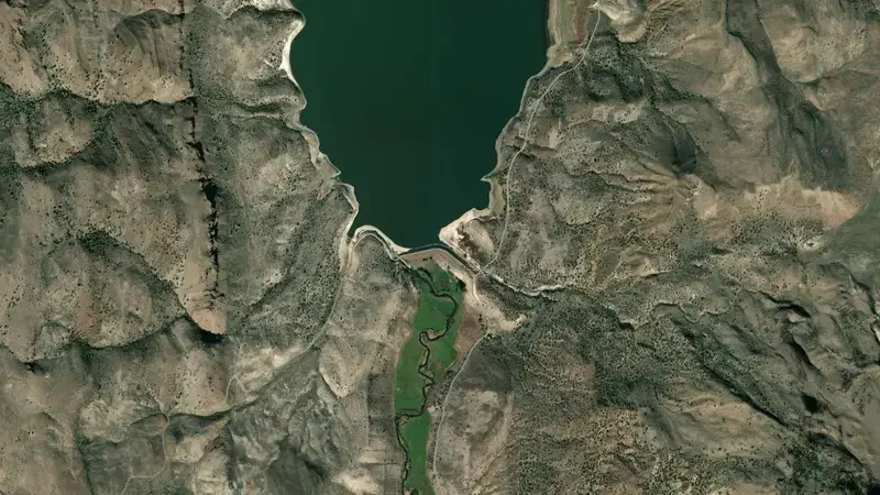 Satellite view of Beulah Reservoir and Agency Valley Dam reservoir, Oregon, United States