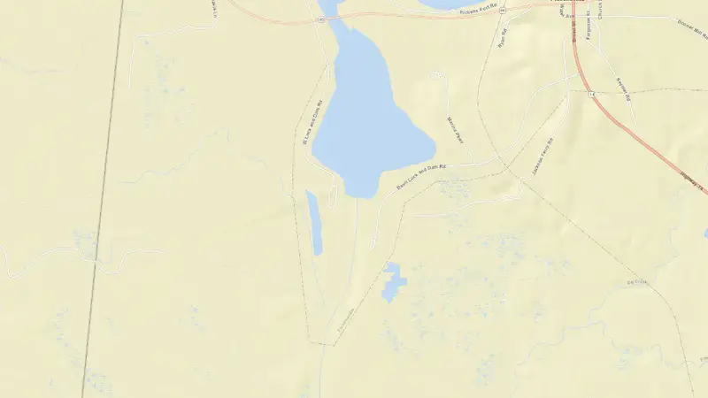 Road map of Bevill Lock and Dam reservoir, Alabama, United States