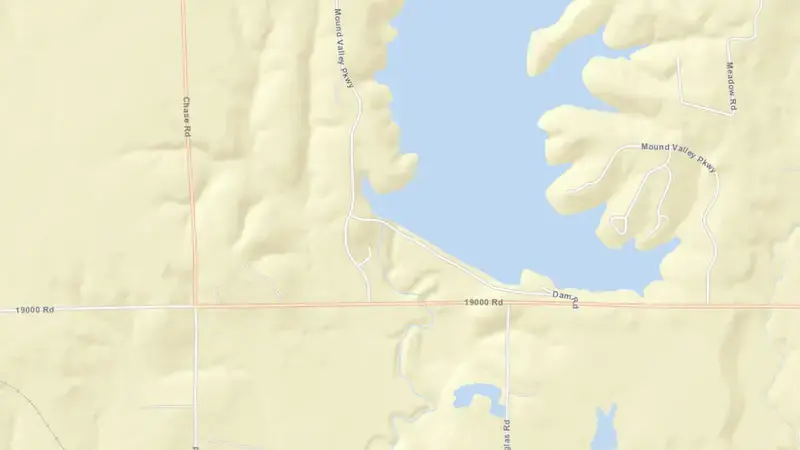 Road map of Big Hill Lake reservoir, Kansas, United States