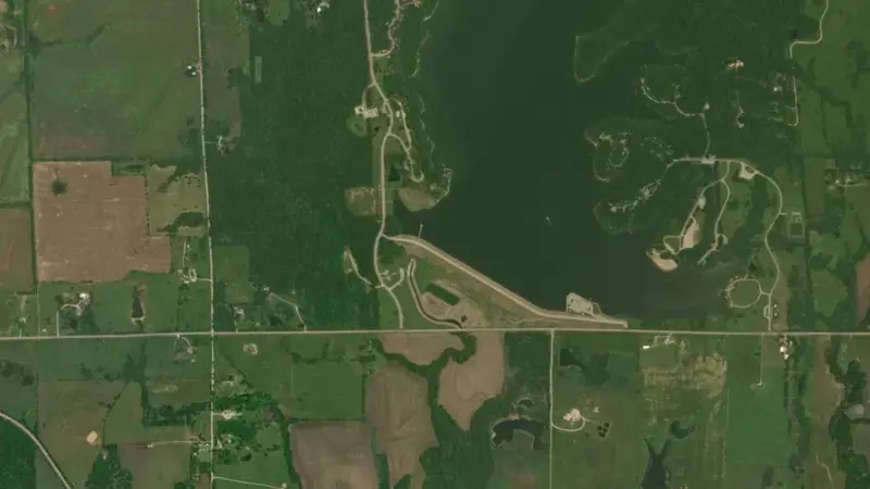 Satellite view of Big Hill Lake reservoir, Kansas, United States