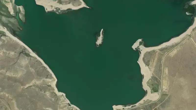 Satellite view of Big Sandy Reservoir and Dam reservoir, Wyoming, United States