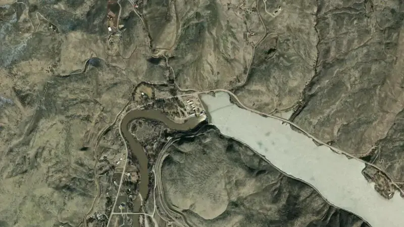 Satellite view of Black Canyon Reservoir, Diversion Dam, and Powerplant reservoir, Idaho, United States