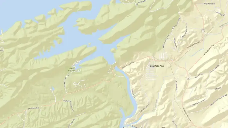 Road map of Blakely Mountain Dam reservoir, Arkansas, United States