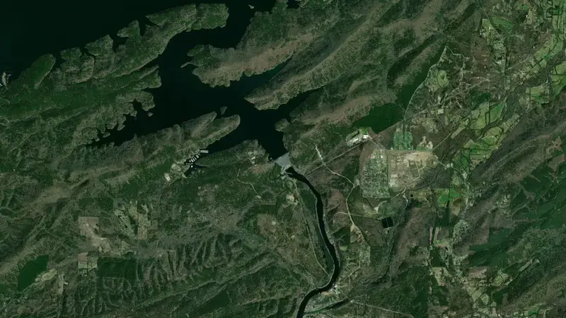 Satellite view of Blakely Mountain Dam reservoir, Arkansas, United States