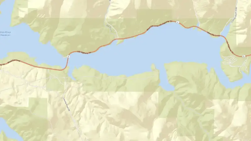 Road map of Blue Mesa Reservoir Dam and Powerplant reservoir, Colorado, United States