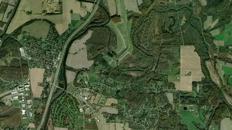 Satellite view of Bolivar Lake reservoir, Ohio, United States