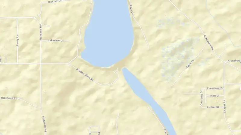 Road map of Bouldin (APC) reservoir, Alabama, United States