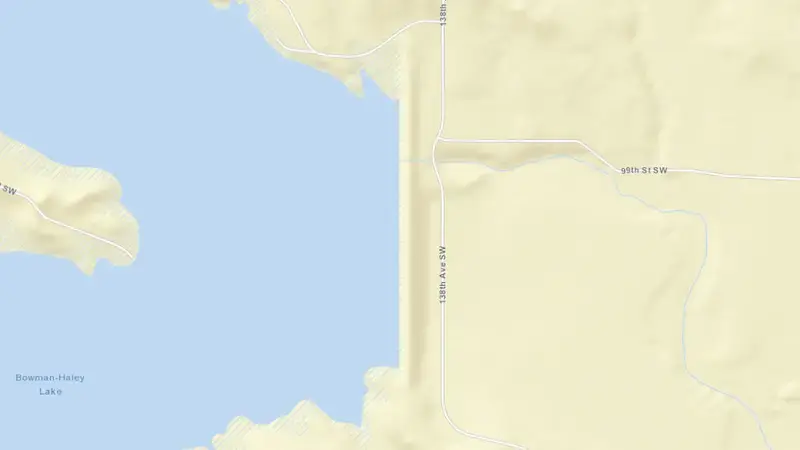 Road map of Bowman-Haley Dam & Reservoir reservoir, North Dakota, United States