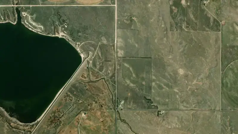 Satellite view of Box Butte Reservoir and Dam reservoir, Nebraska, United States