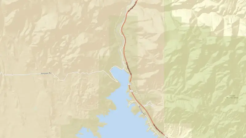 Road map of Boysen Dam & Reservoir reservoir, Wyoming, United States
