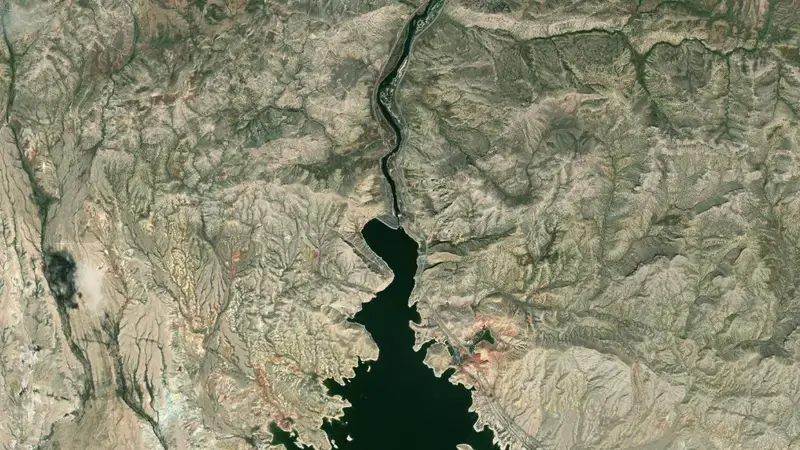 Satellite view of Boysen Dam & Reservoir reservoir, Wyoming, United States