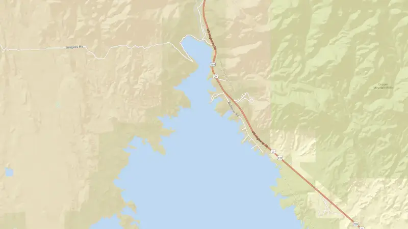 Road map of Boysen Reservoir Dam and Powerplant reservoir, Wyoming, United States