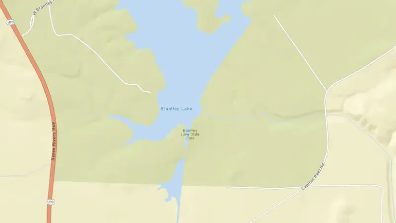 Road map of Brantley Reservoir and Dam reservoir, New Mexico, United States
