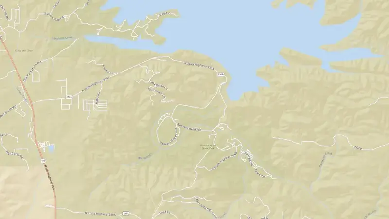 Road map of Broken Bow Lake reservoir, Oklahoma, United States