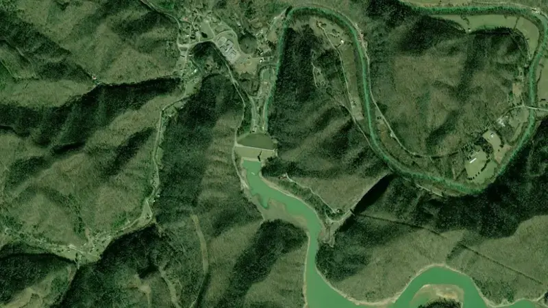 Satellite view of Buckhorn Lake reservoir, Kentucky, United States