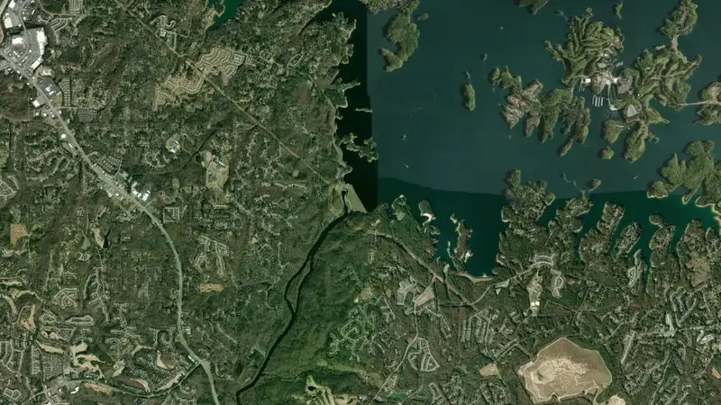 Satellite view of Buford Dam and Lake Lanier reservoir, Georgia, United States