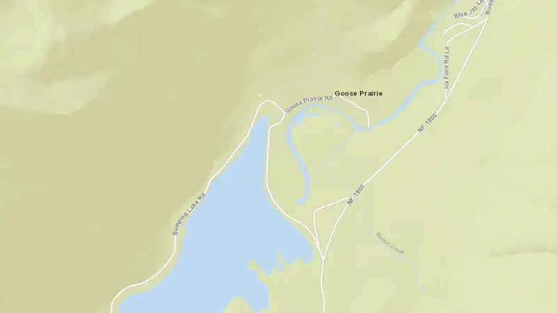 Road map of Bumping Lake and Bumping Lake Dam reservoir, Washington, United States