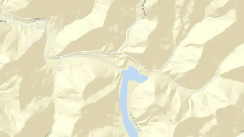 Road map of Burnsville Lake reservoir, West Virginia, United States
