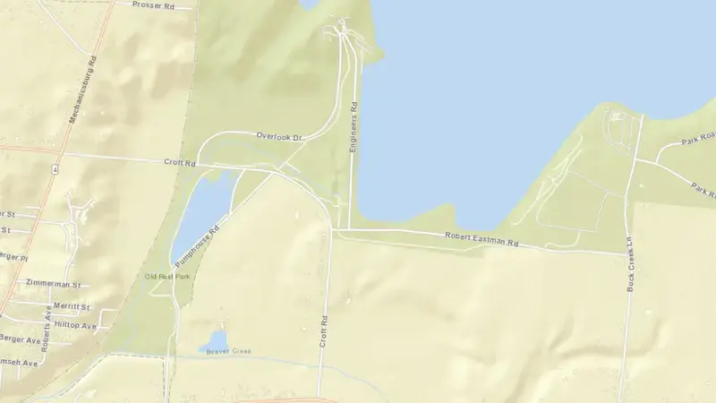 Road map of C. J. Brown Dam and Reservoir reservoir, Ohio, United States