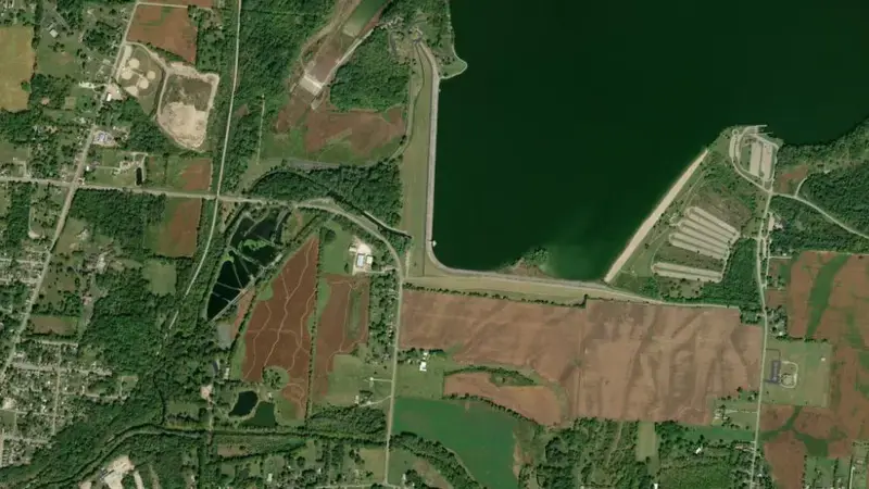 Satellite view of C. J. Brown Dam and Reservoir reservoir, Ohio, United States