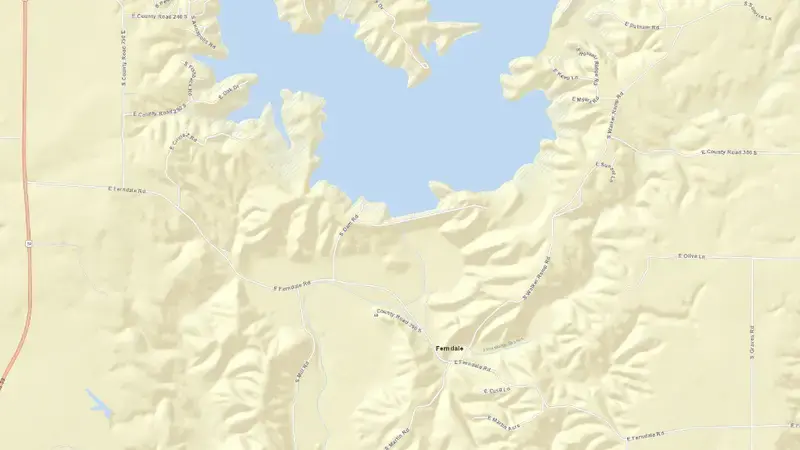 Road map of C. M. Harden Lake reservoir, Indiana, United States