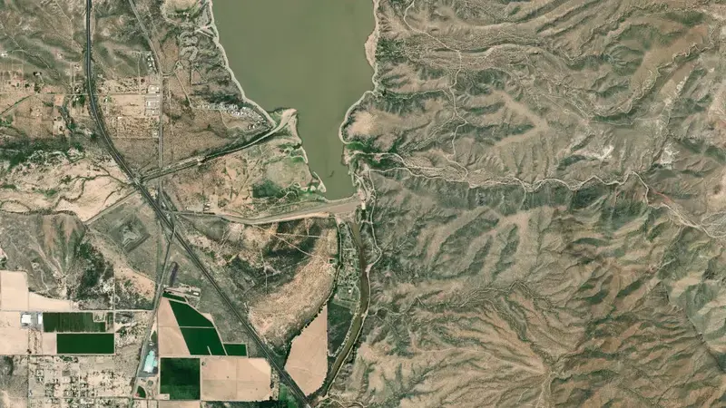 Satellite view of Caballo Reservoir reservoir, New Mexico, United States