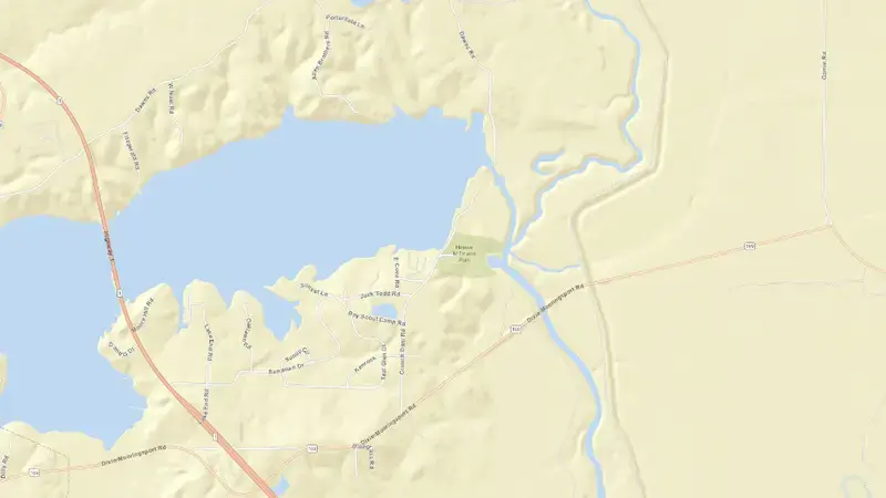 Road map of Caddo Lake reservoir, Louisiana, United States