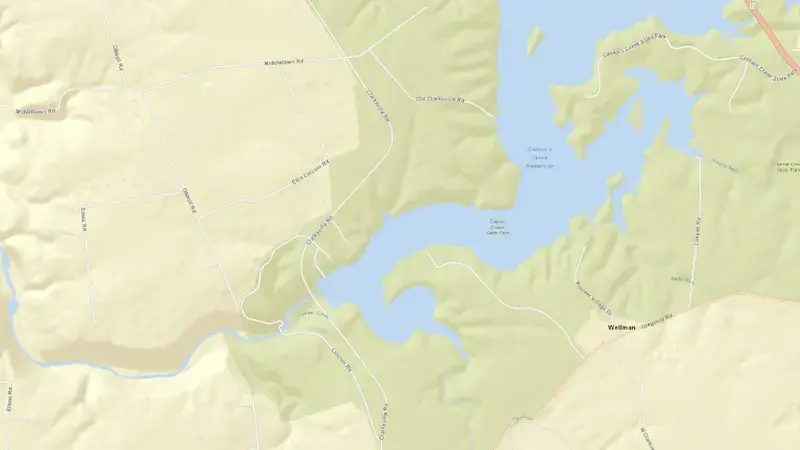 Road map of Caesar Creek Lake reservoir, Ohio, United States