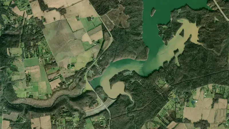 Satellite view of Caesar Creek Lake reservoir, Ohio, United States