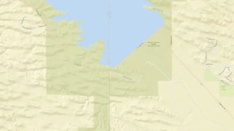 Road map of Calamus Reservoir and Virginia Smith Dam reservoir, Nebraska, United States