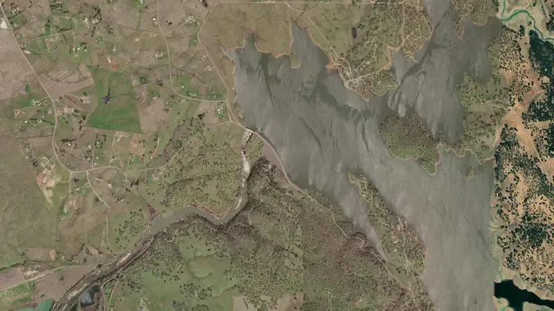 Satellite view of Camp Far West Reservoir reservoir, California, United States