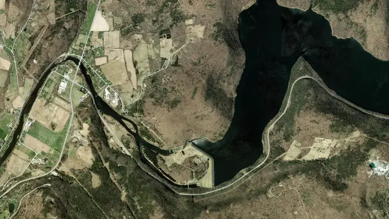 Satellite view of Cannonsville Reservoir reservoir, New York, United States