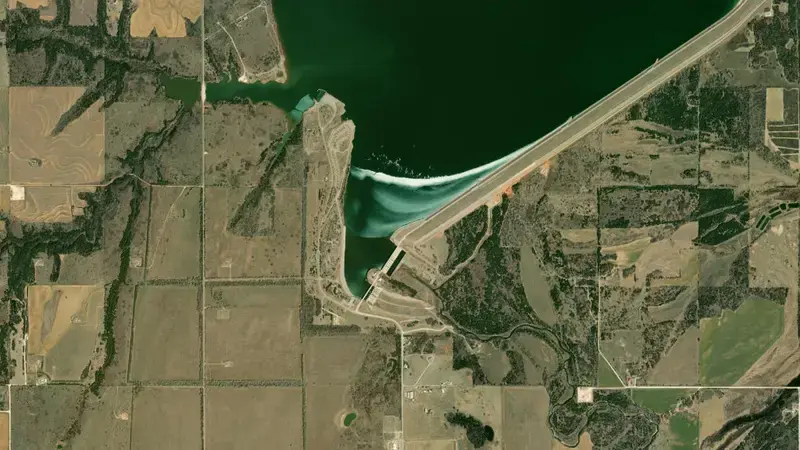 Satellite view of Canton Lake reservoir, Oklahoma, United States
