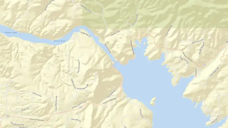 Road map of Canyon Ferry Dam & Reservoir reservoir, Montana, United States