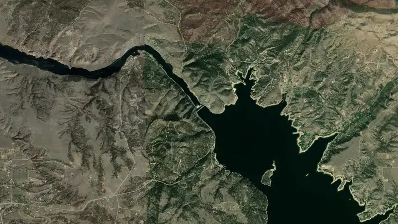 Satellite view of Canyon Ferry Dam & Reservoir reservoir, Montana, United States
