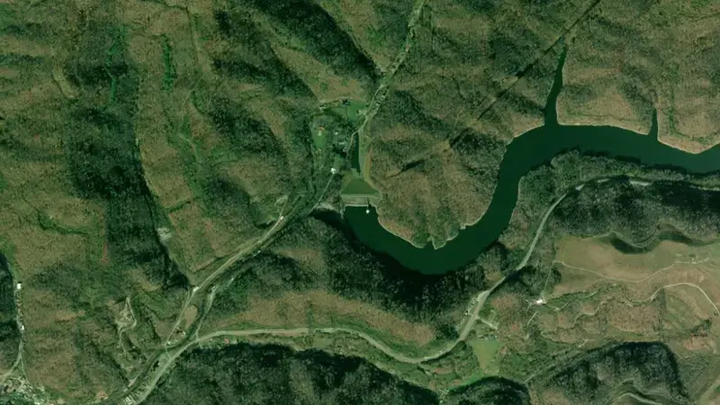 Satellite view of Carr Creek Lake reservoir, Kentucky, United States