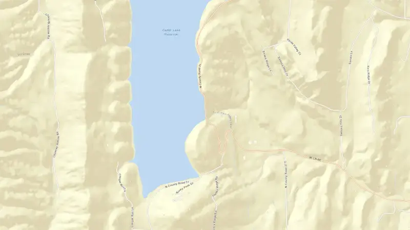 Road map of Carter Lake Reservoir and Dam reservoir, Colorado, United States
