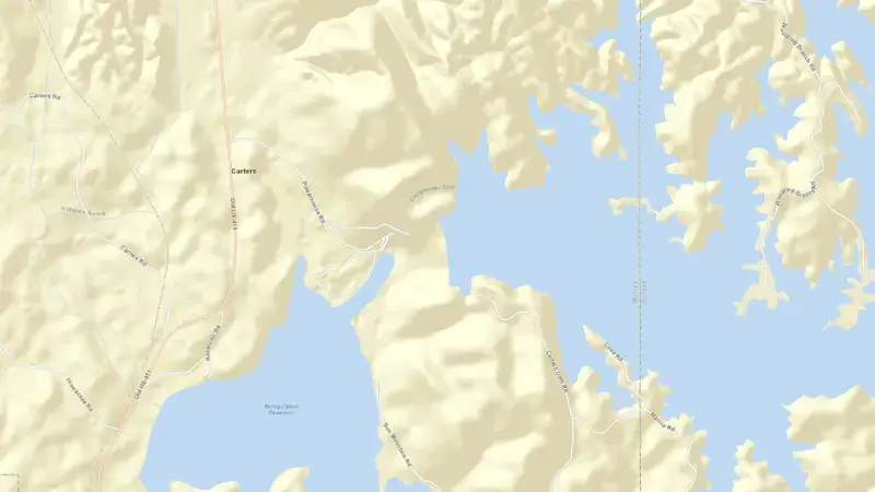 Road map of Carters Dam and Lake reservoir, Georgia, United States