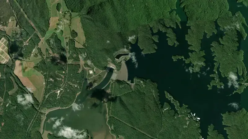 Satellite view of Carters Dam and Lake reservoir, Georgia, United States