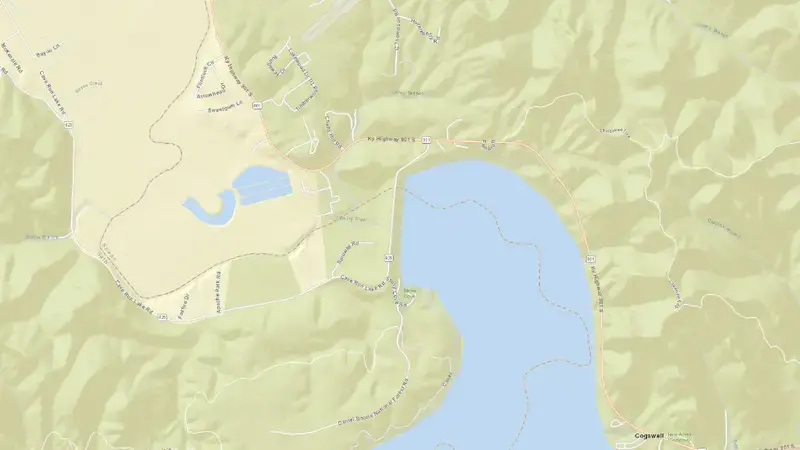 Road map of Cave Run Lake reservoir, Kentucky, United States